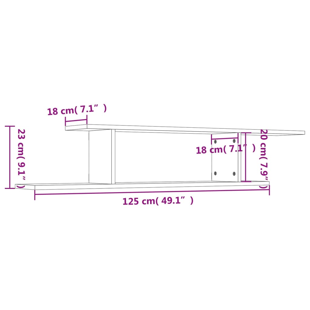 Raft TV cu montaj pe perete, stejar sonoma, 125x18x23 cm, PAL