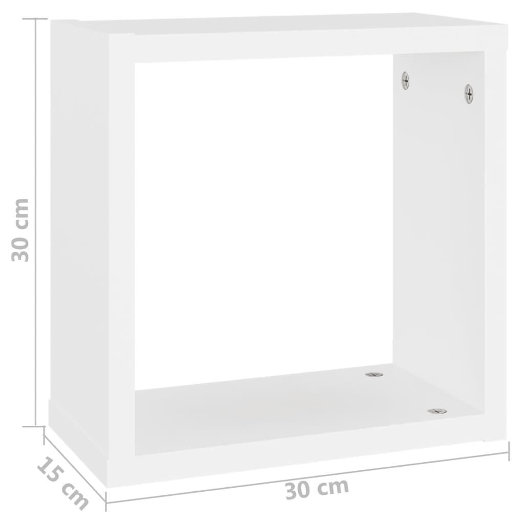 Rafturi de perete cub, 2 buc., alb, 30x15x30 cm