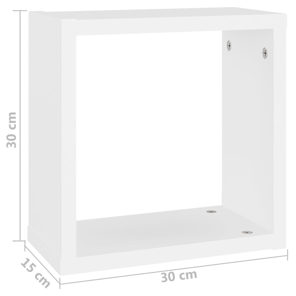 Rafturi de perete cub, 6 buc., alb, 30x15x30 cm