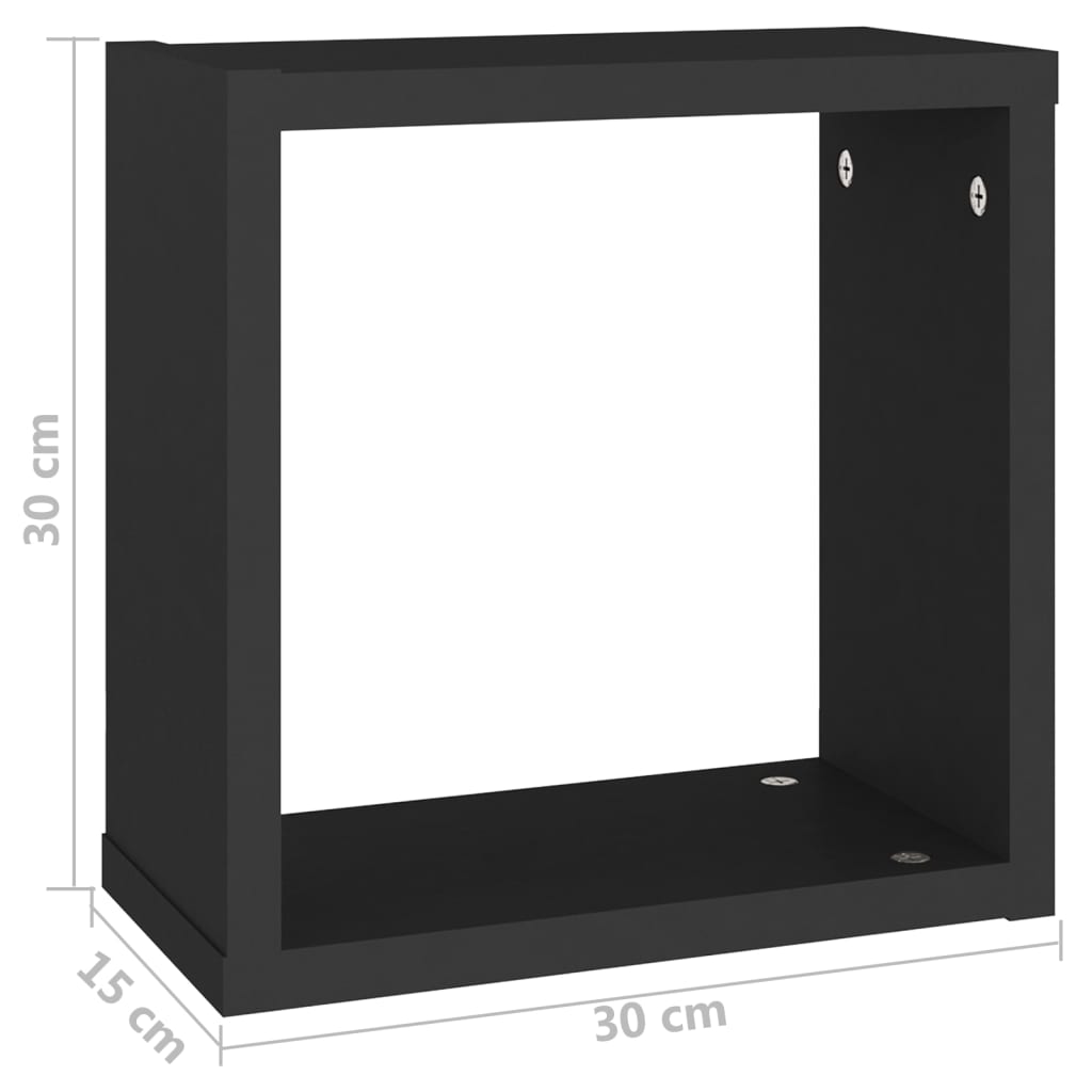 Rafturi de perete cub, 4 buc., negru, 30x15x30 cm