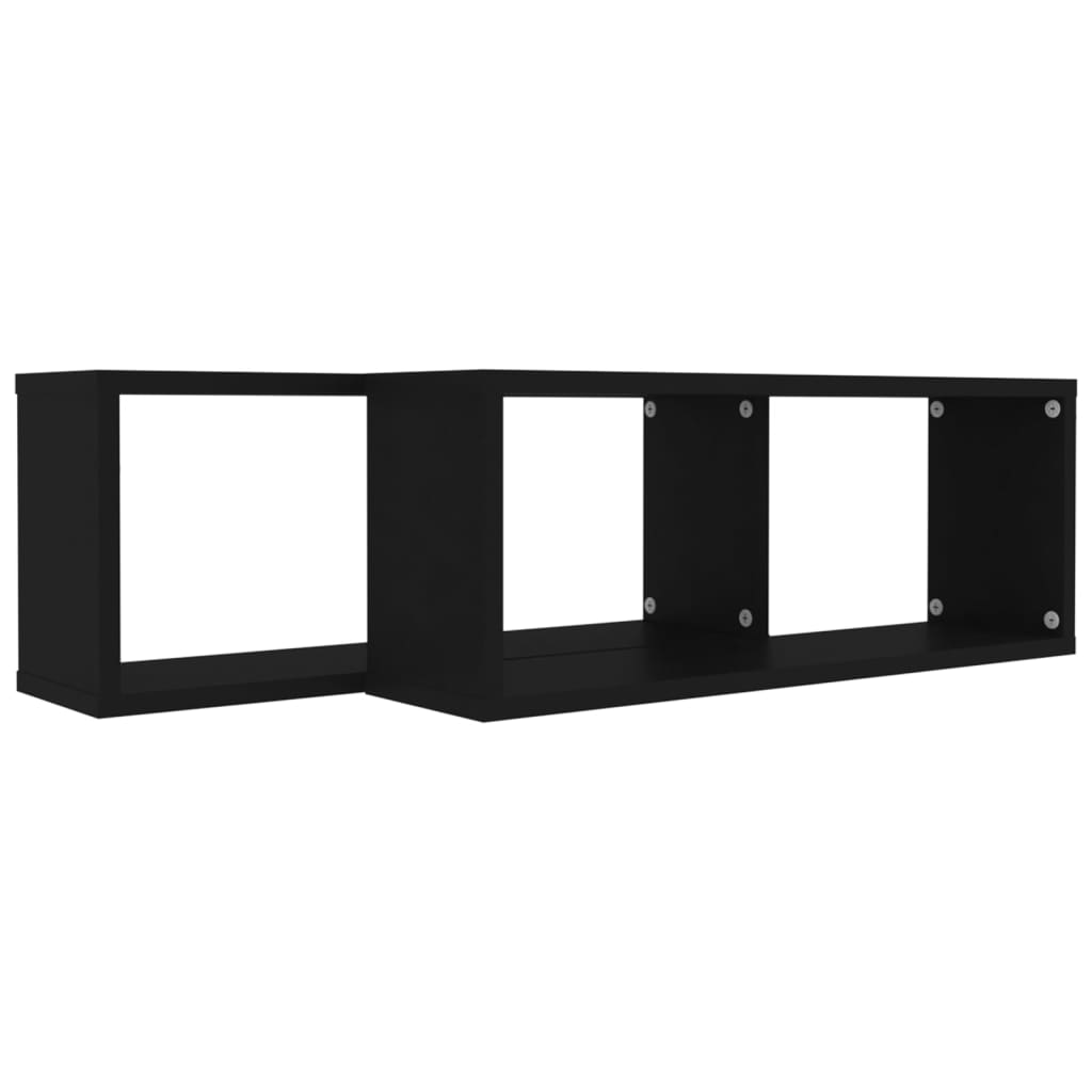 Rafturi de perete cub 2 buc. negru 60x15x23 cm lemn prelucrat