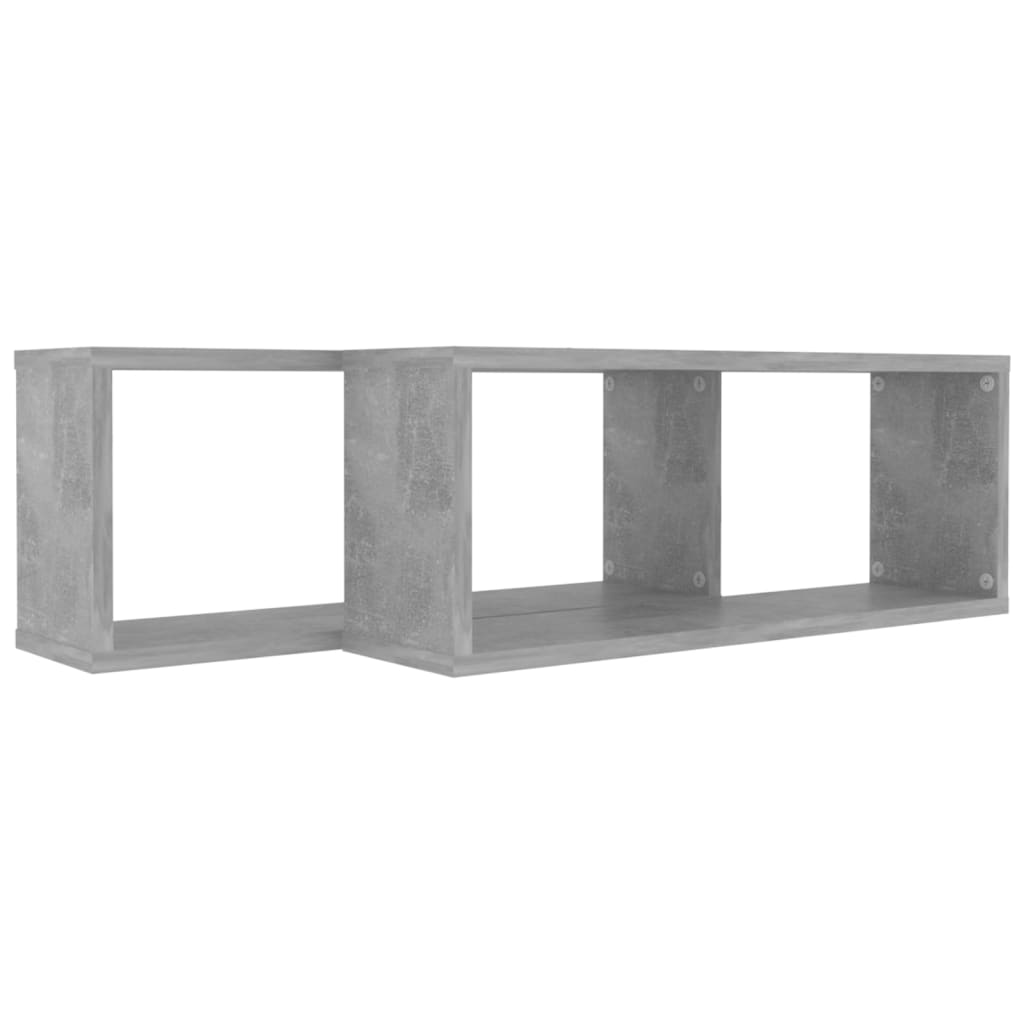 Rafturi de perete cub, 2 buc, gri beton, 60x15x23 cm, PAL