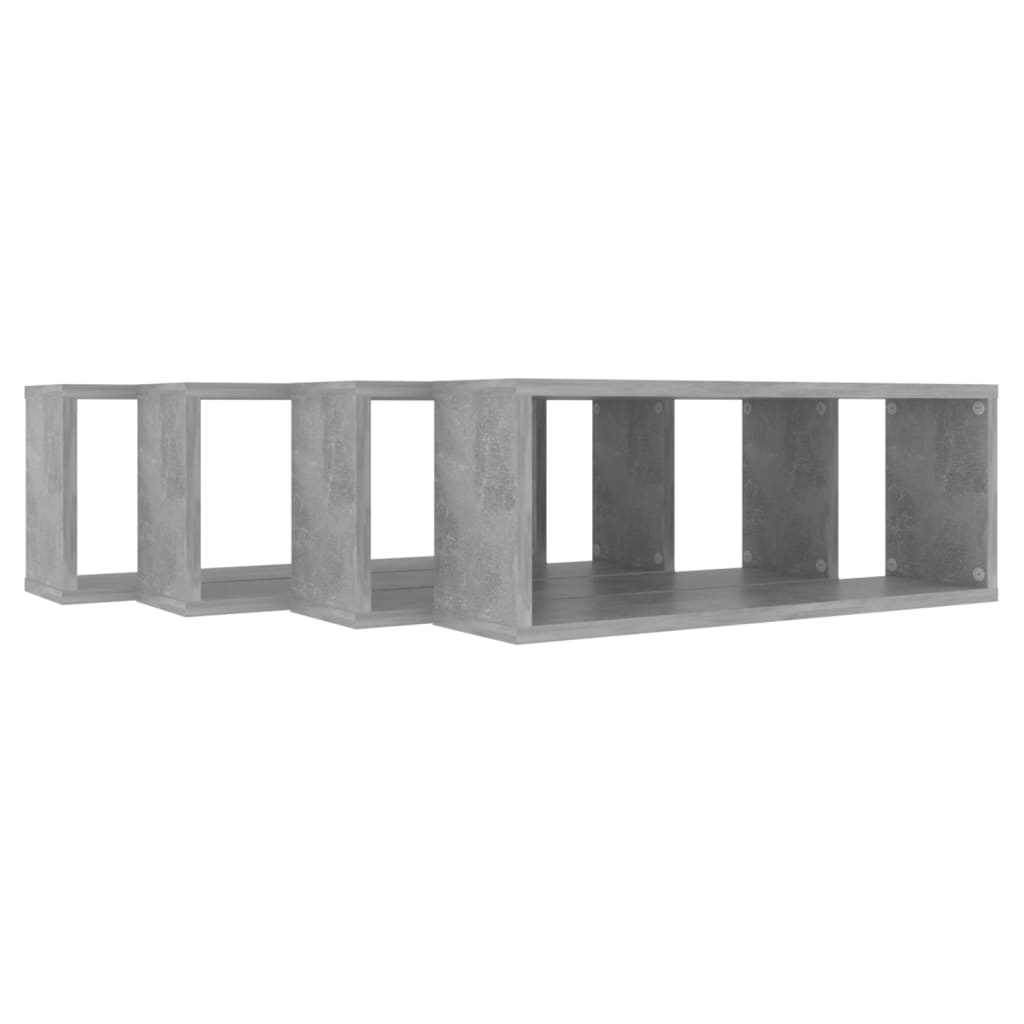 Rafturi de perete cub, 4 buc, gri beton, 60x15x23 cm, PAL