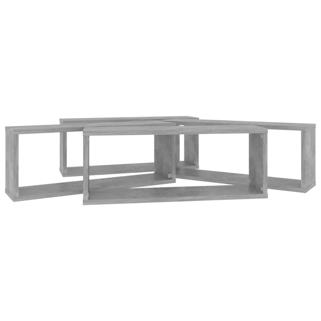 Rafturi de perete cub, 4 buc, gri beton, 60x15x23 cm, PAL