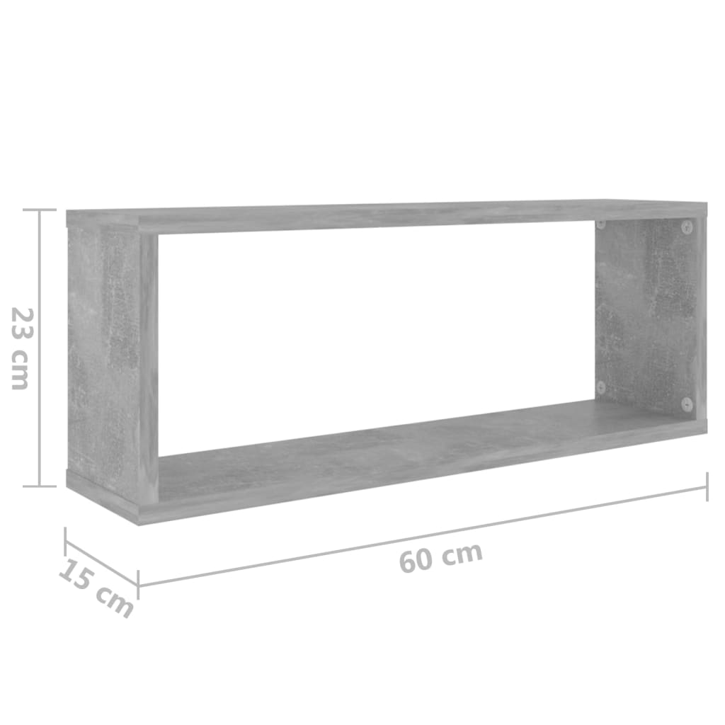 Rafturi de perete cub, 4 buc, gri beton, 60x15x23 cm, PAL