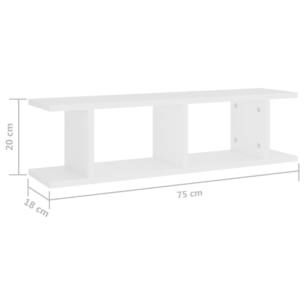 Rafturi de perete, 2 buc., alb, 75x18x20 cm, lemn