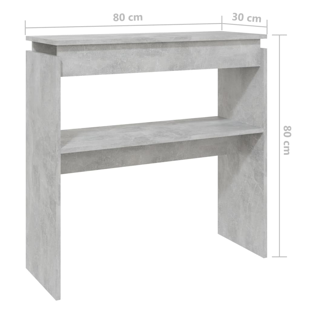 Masă consolă, gri beton, 80x30x80 cm, lemn prelucrat