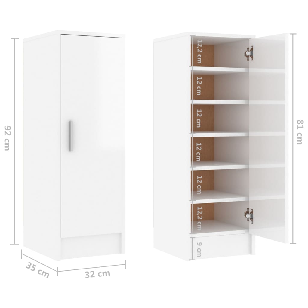 Pantofar, alb extralucios, 32x35x92 cm, lemn prelucrat