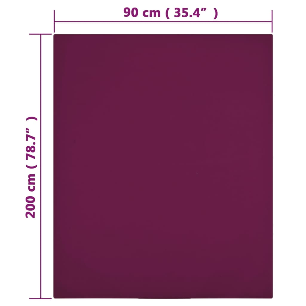 Cearșaf de pat cu elastic, 2 buc., bordo, 90x200 cm, bumbac