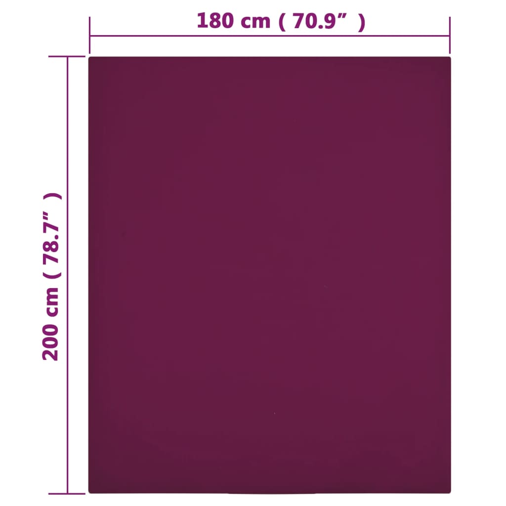 Cearșaf de pat cu elastic, 2 buc., bordo, 180x200 cm, bumbac