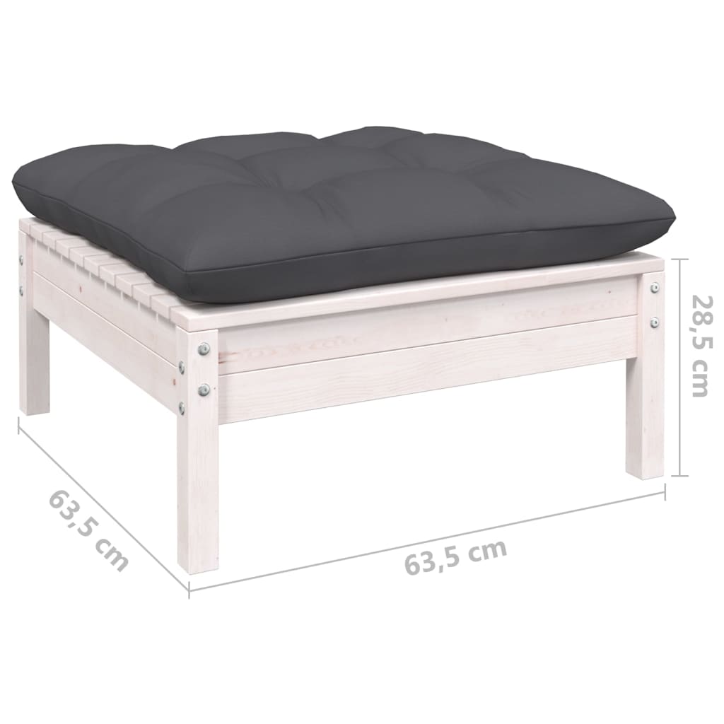 Set mobilier grădină cu perne, 3 piese, alb, lemn masiv pin