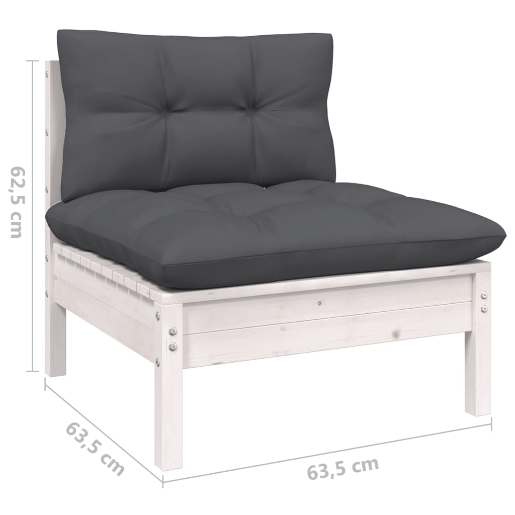 Set mobilier grădină cu perne, 3 piese, alb, lemn masiv pin