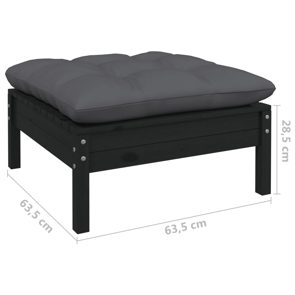 Set mobilier grădină cu perne, 3 piese, negru, lemn masiv pin