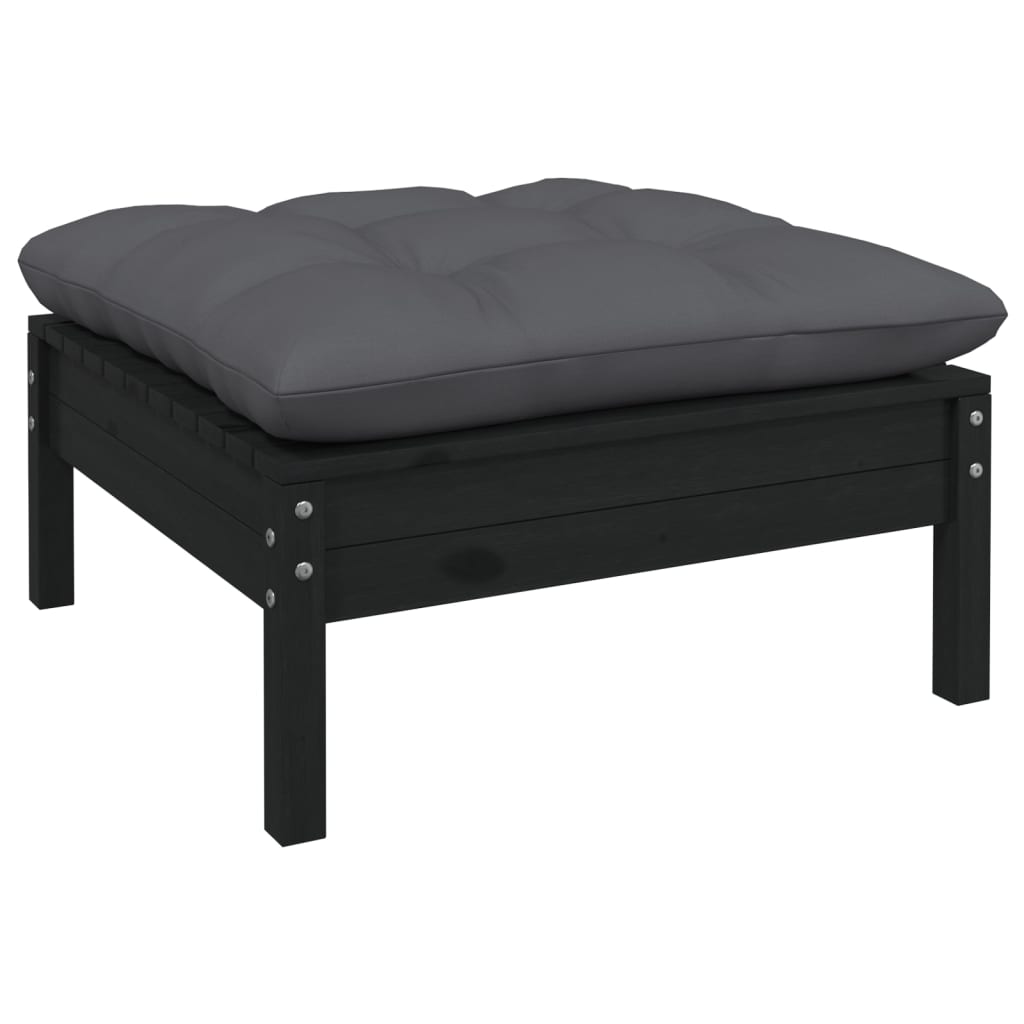 Set mobilier grădină cu perne, 3 piese, negru, lemn masiv pin