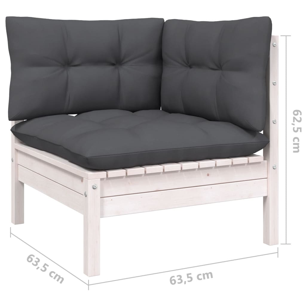 Set mobilier de grădină cu perne, 3 piese, alb, lemn masiv pin