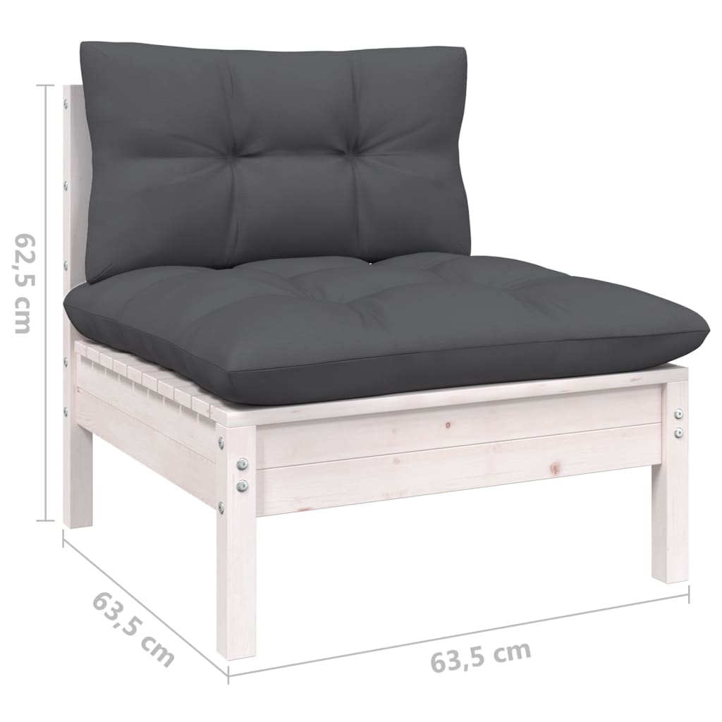 Set mobilier de grădină cu perne, 3 piese, alb, lemn masiv pin