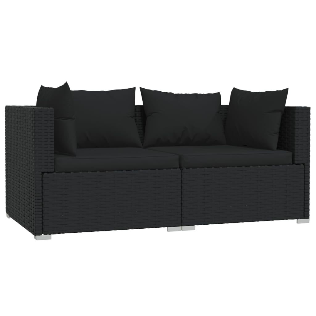 Set mobilier de grădină cu perne, 3 piese, negru, poliratan