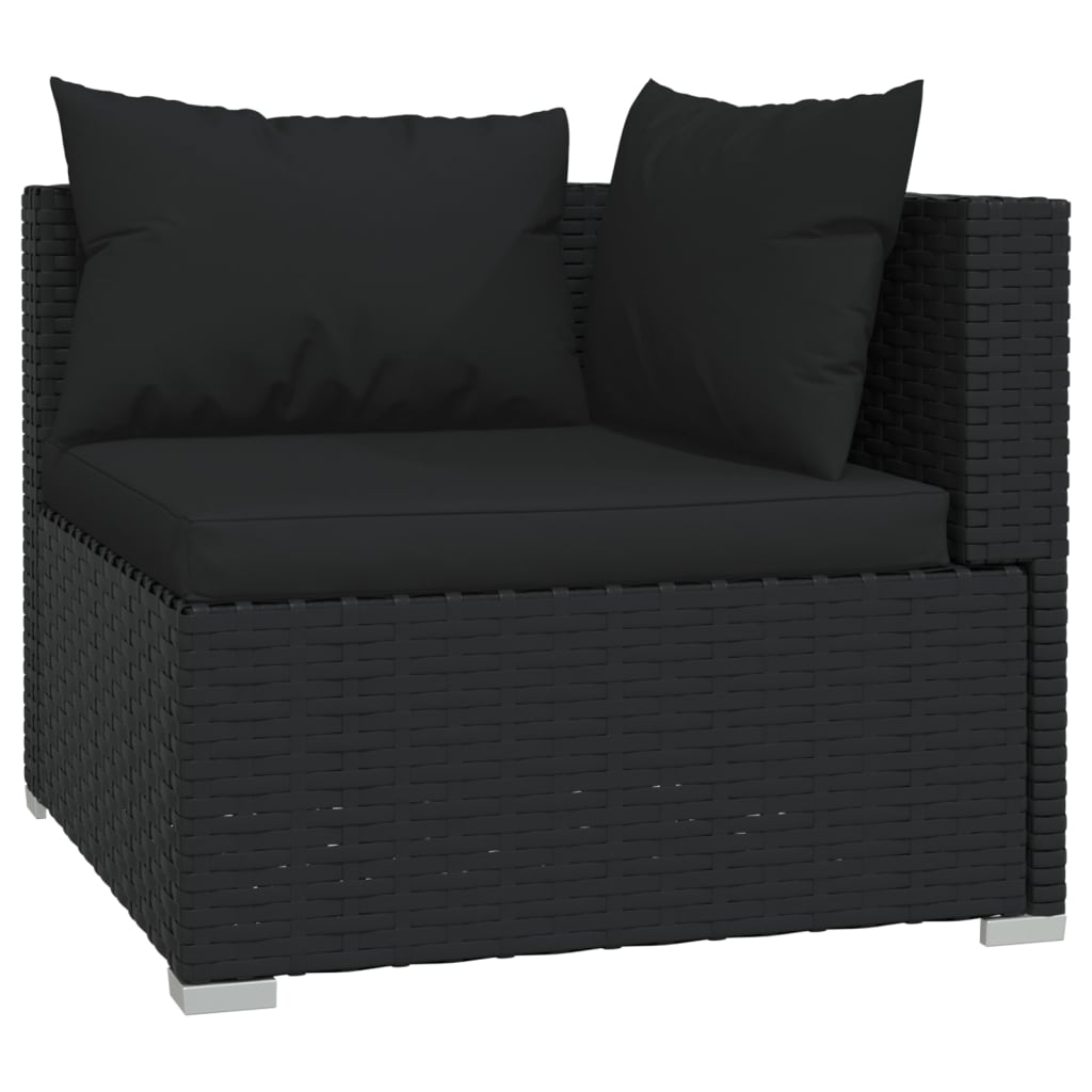 Set mobilier de grădină cu perne, 3 piese, negru, poliratan