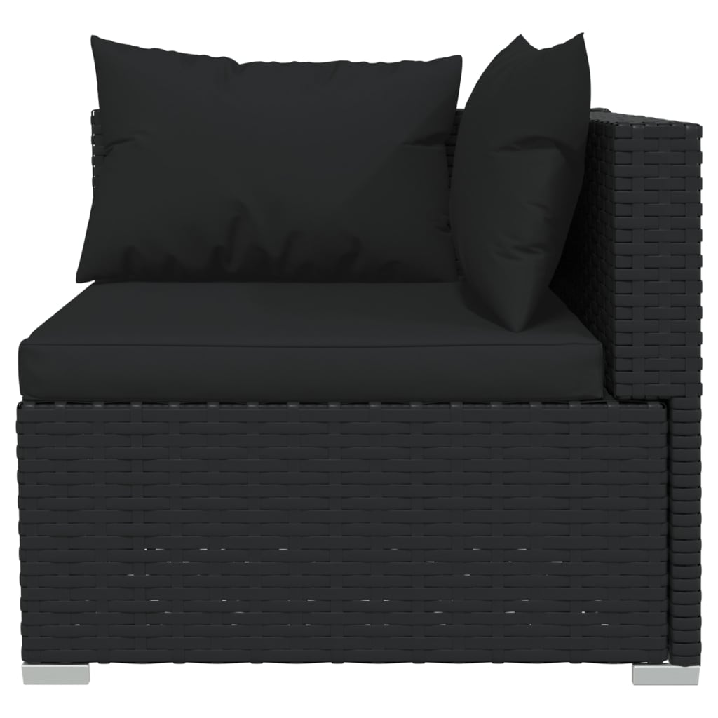 Set mobilier de grădină cu perne, 3 piese, negru, poliratan