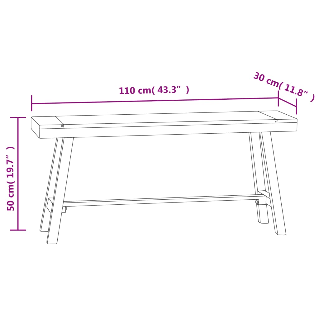 Bancă, 110 cm, lemn masiv de tec