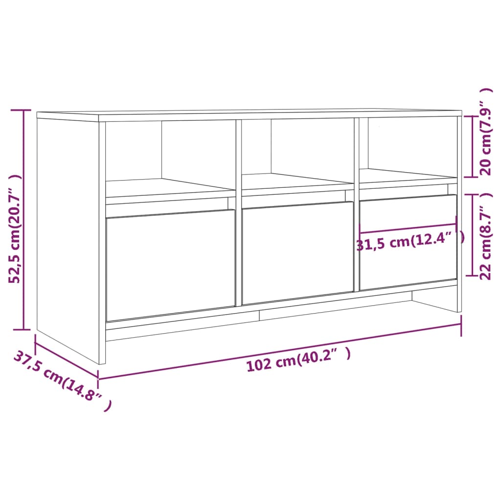 Comodă TV, gri beton, 102x37,5x52,5 cm, PAL