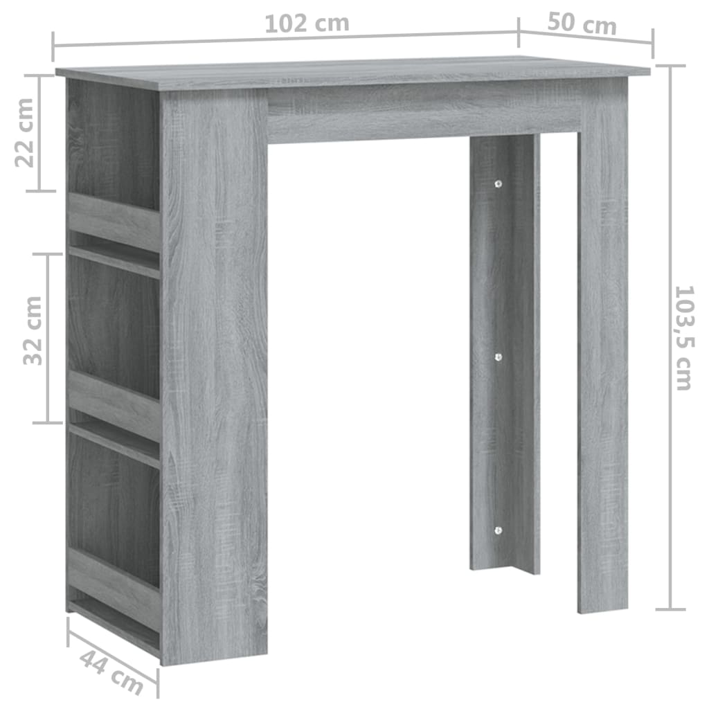 Masă de bar cu raft stejar sonoma gri 102x50x103,5 cm PAL