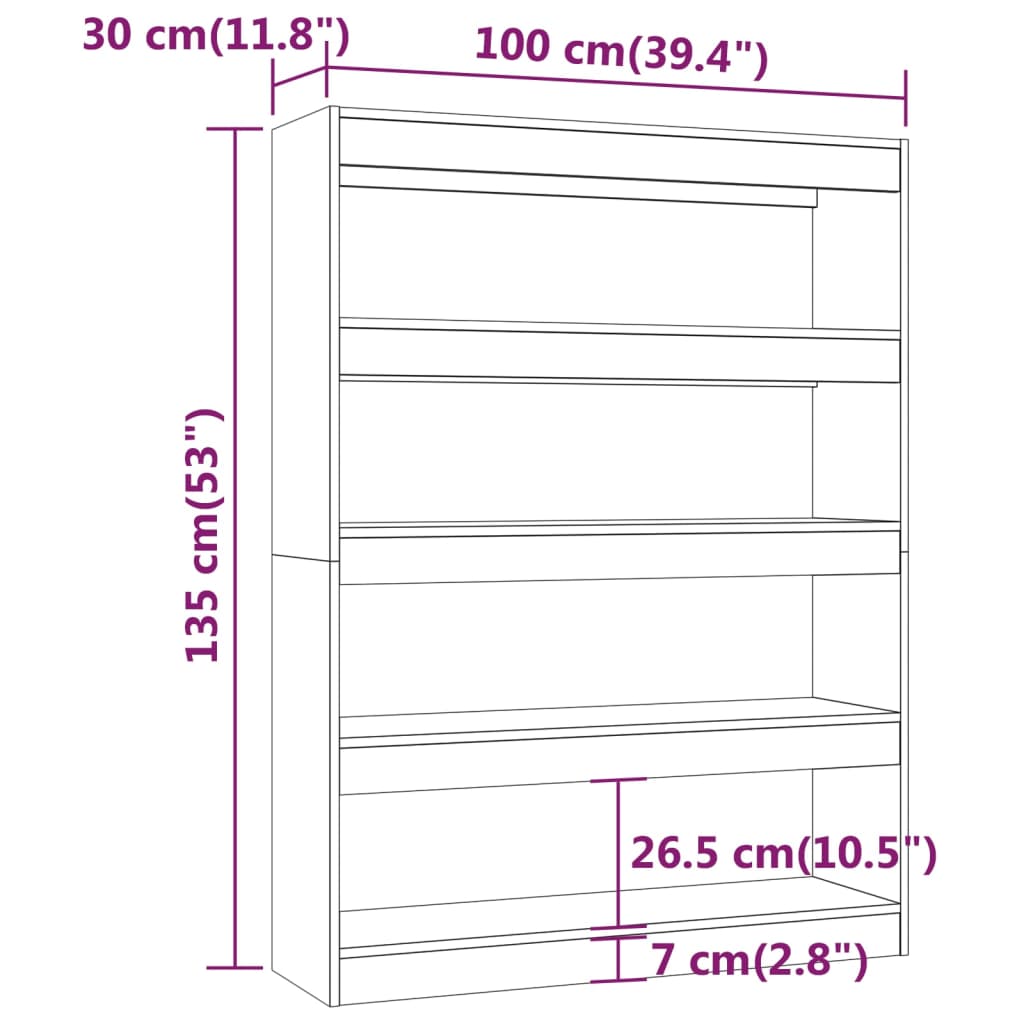 Bibliotecă/Separator cameră, stejar sonoma, 100x30x135 cm