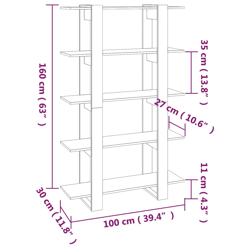 Bibliotecă/Separator cameră, stejar fumuriu, 100x30x160 cm