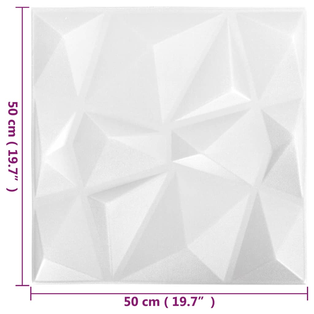 Panouri de perete 3D 12 buc. alb 50x50 cm model diamant 3 m²