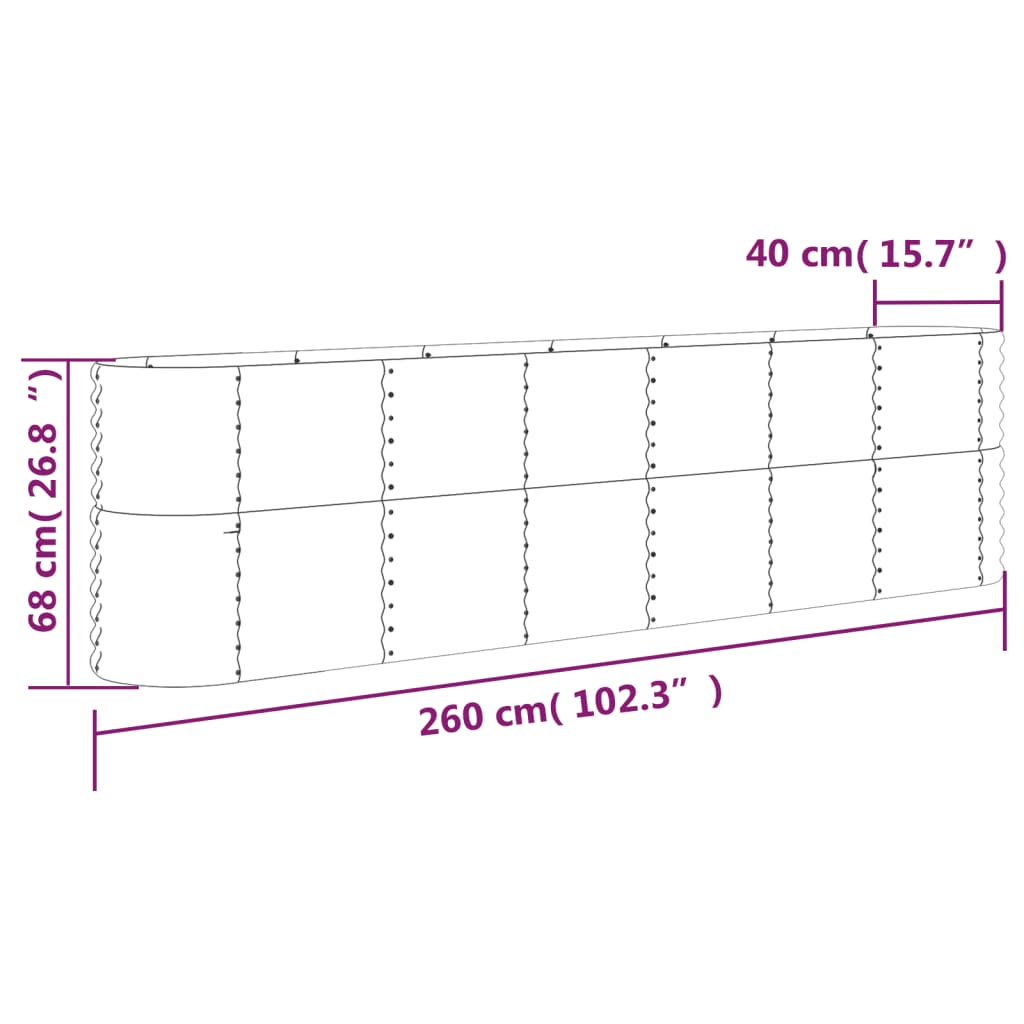 Strat înălțat grădină gri 260x40x68cm oțel vopsit electrostatic