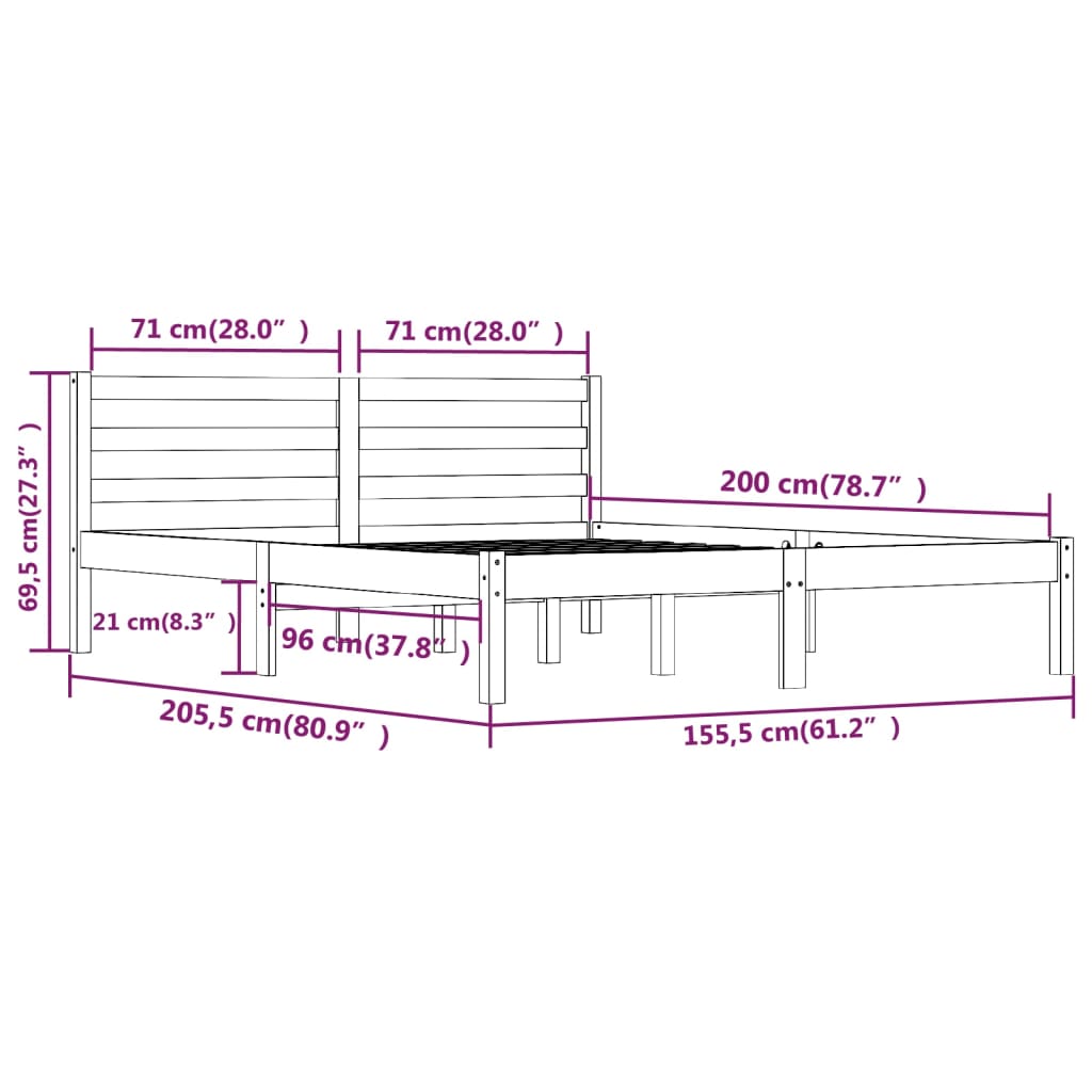 Cadru de pat King Size 5FT, maro, 150x200 cm, lemn masiv de pin