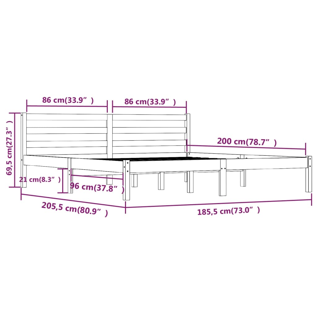 Cadru de pat Super King 6FT, alb, 180x200 cm, lemn masiv de pin