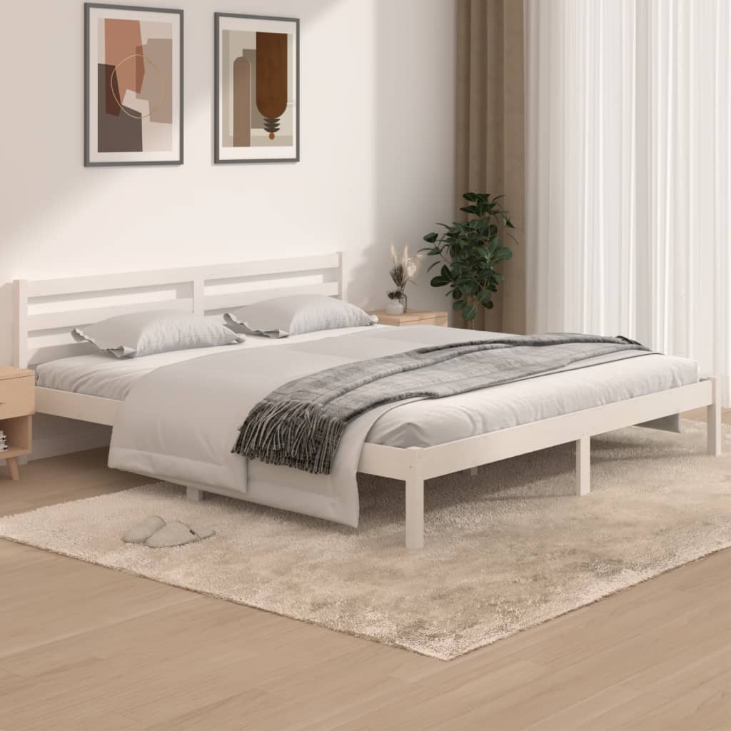 Cadru de pat Super King 6FT, alb, 180x200 cm, lemn masiv de pin