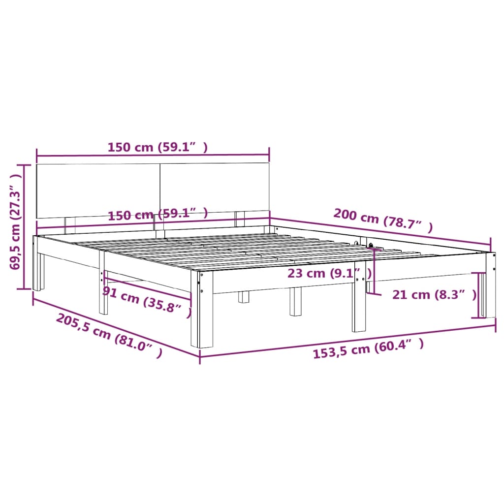 Cadru de pat King Size, alb, 150x200 cm, lemn masiv