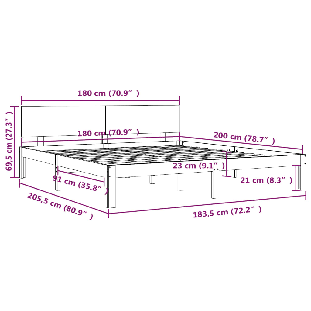 Cadru de pat Super King, 180x200 cm, lemn masiv