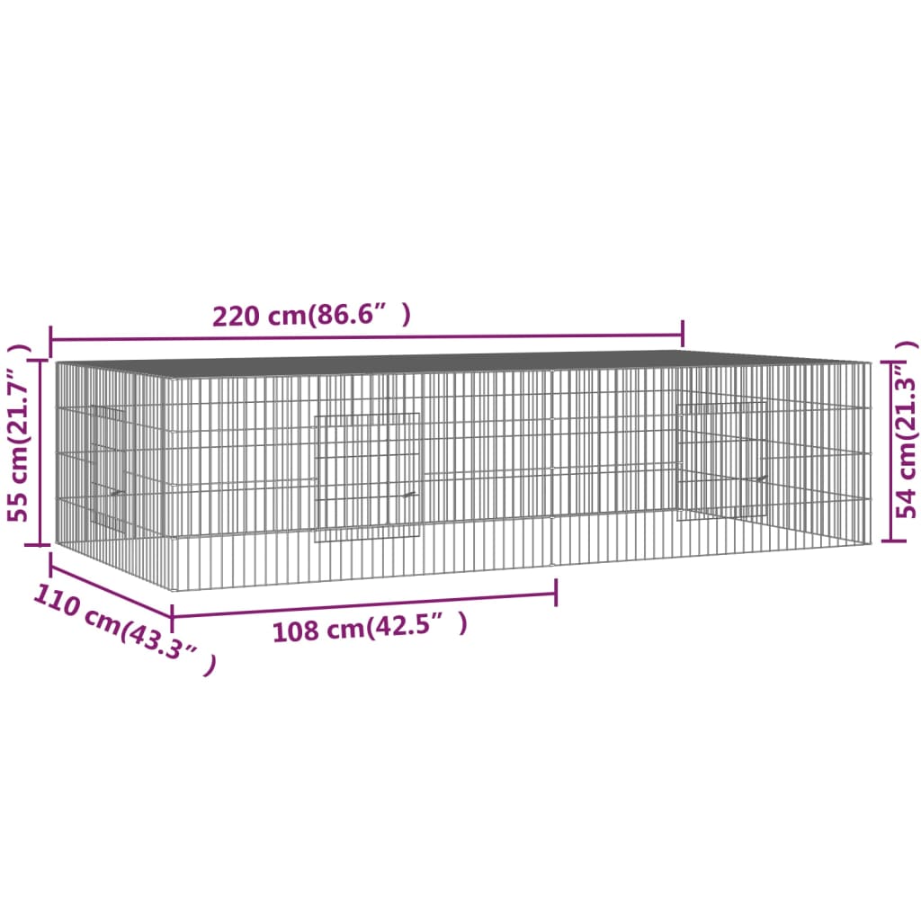 Cușcă pentru iepuri, 2 panouri, 220x110x55 cm, fier galvanizat