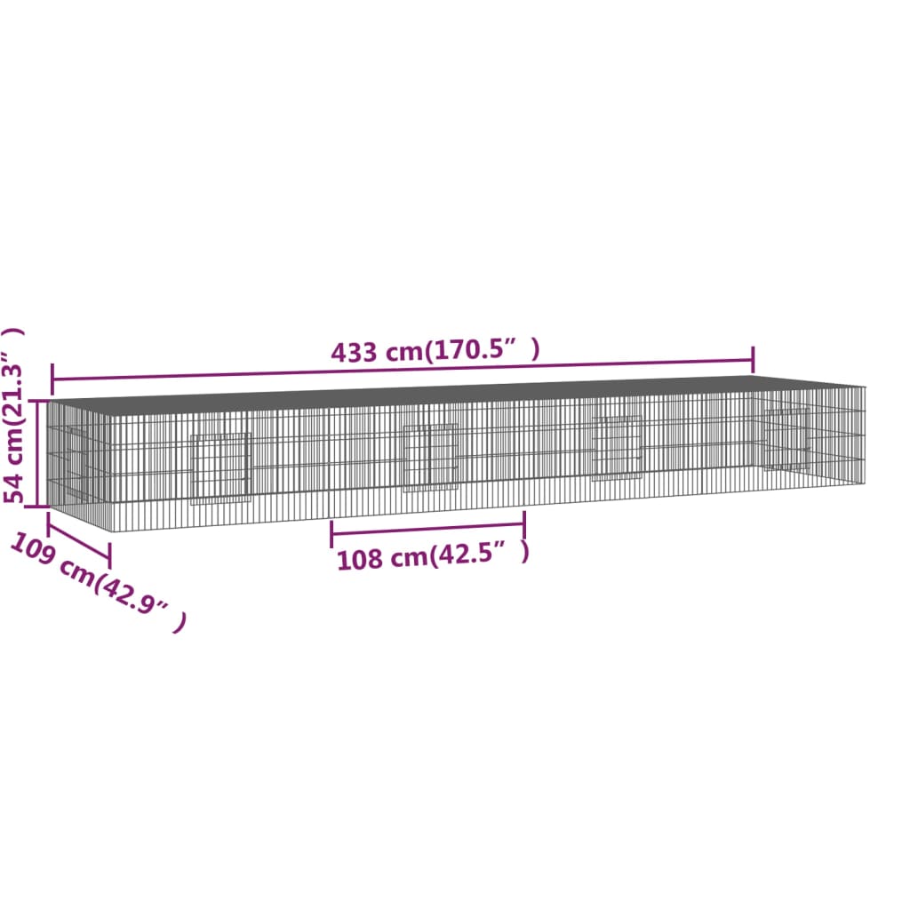 Cușcă pentru iepuri, 4 panouri, 325x109x54 cm, fier galvanizat