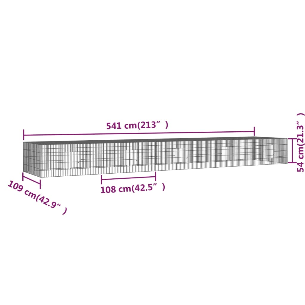 Cușcă pentru iepuri, 5 panouri, 541x109x54 cm, fier galvanizat