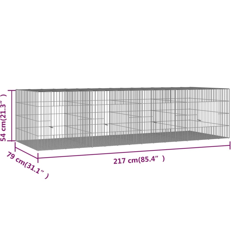 Cușcă pentru iepuri, 4 panouri, 217x79x54 cm, fier galvanizat