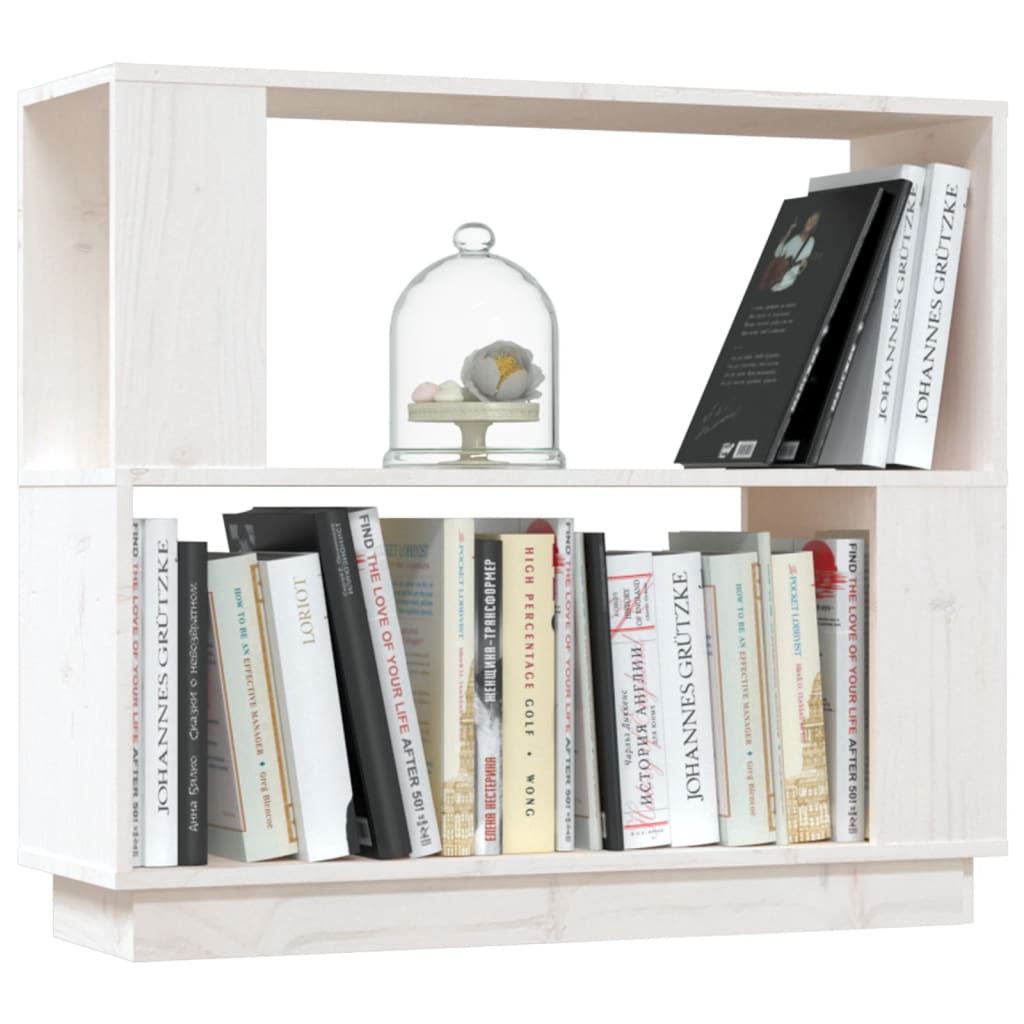 Bibliotecă/Separator cameră, alb, 80x25x70 cm lemn masiv pin