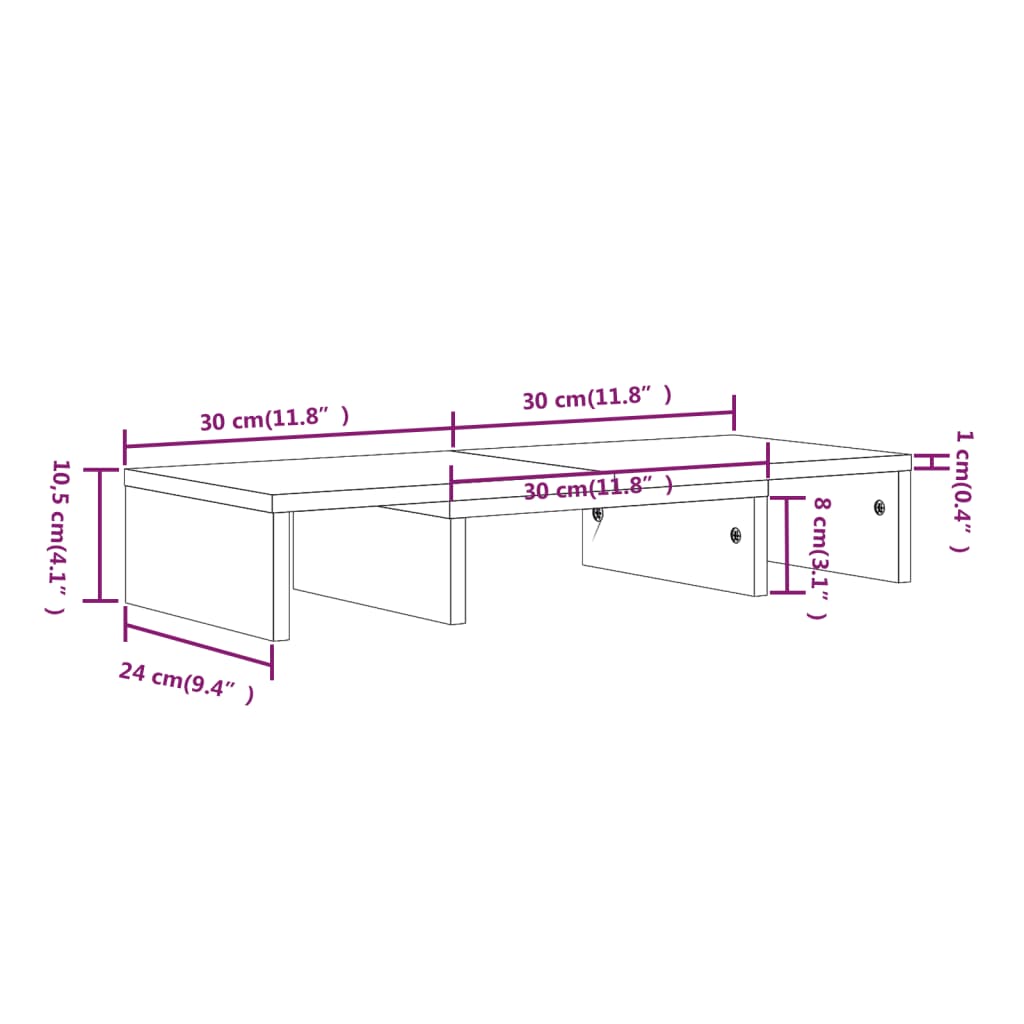 Stand pentru monitor, negru, 60x24x10,5 cm, lemn masiv de pin