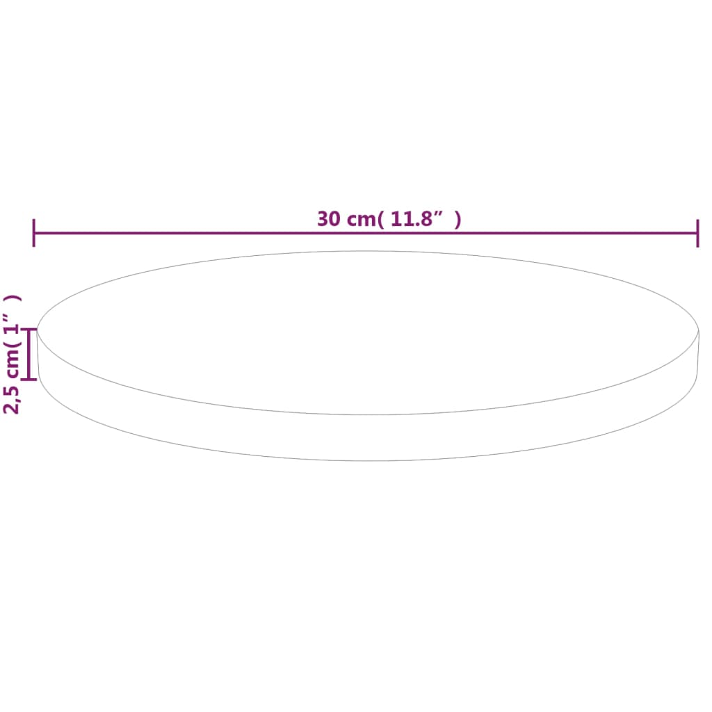 Blat de masă rotund, Ø30x2,5 cm, lemn masiv stejar netratat