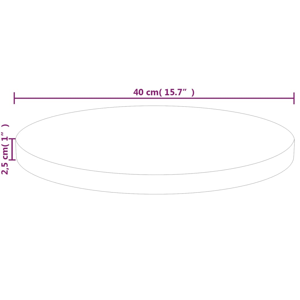 Blat de masă rotund, Ø40x2,5 cm, lemn masiv stejar netratat