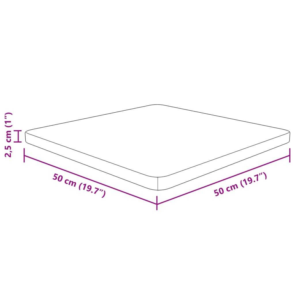 Blat de masă pătrat, 50x50x2,5 cm, lemn masiv stejar netratat