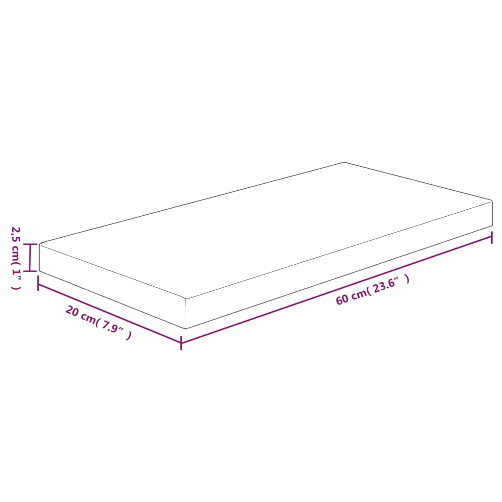 Poliță, 60x20x2,5 cm, lemn masiv de stejar netratat