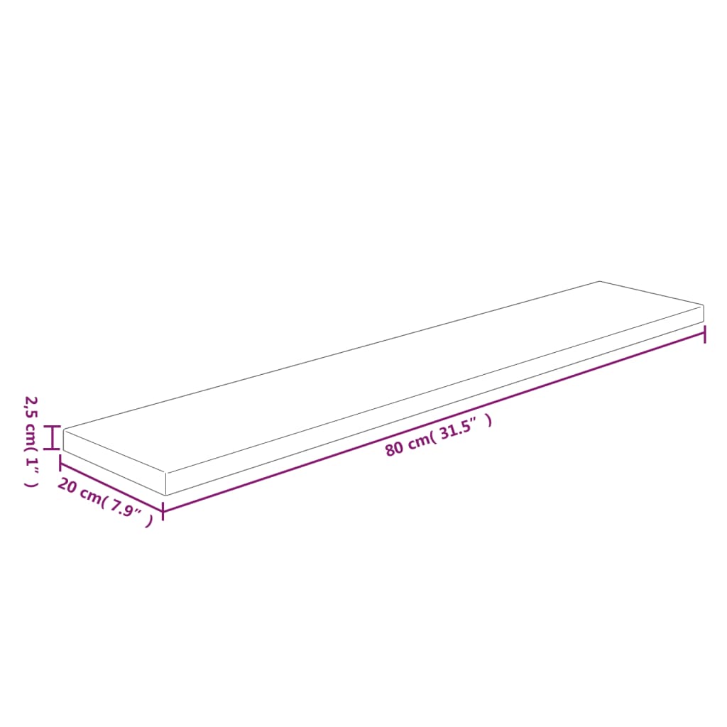 Poliță, 80x20x2,5 cm, lemn masiv de stejar netratat