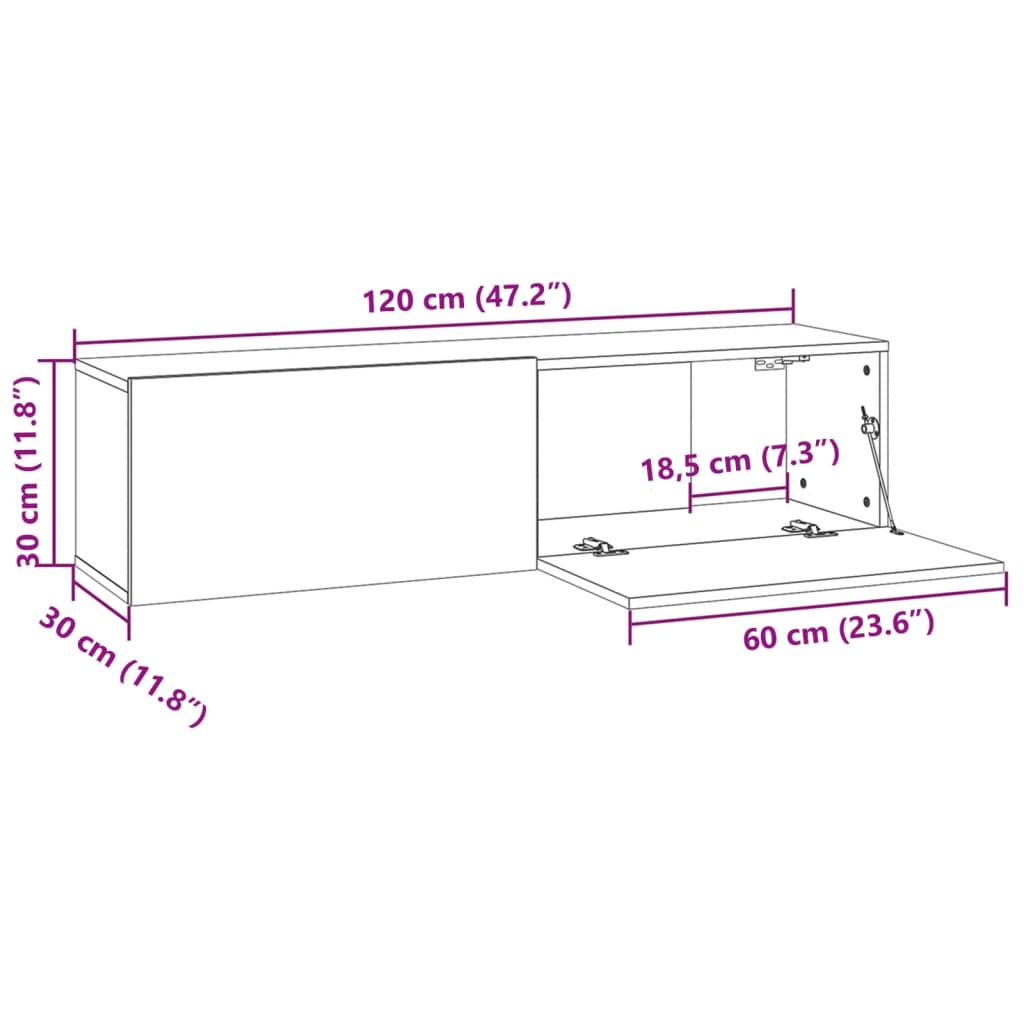 Comodă TV de perete, stejar maro, 120x30x30 cm, lemn compozit