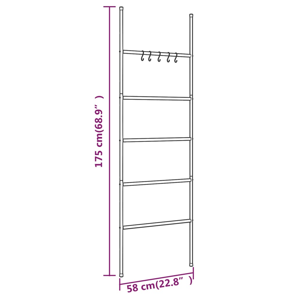 Scară suport pentru prosoape, 5 niveluri, negru, 58x175 cm fier