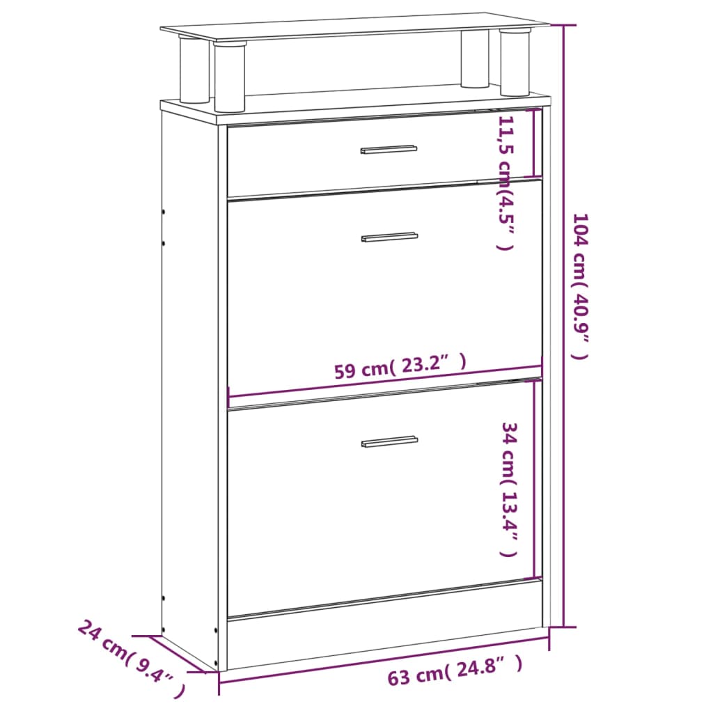 Pantofar, stejar fumuriu, 63x24x104 cm, lemn prelucrat