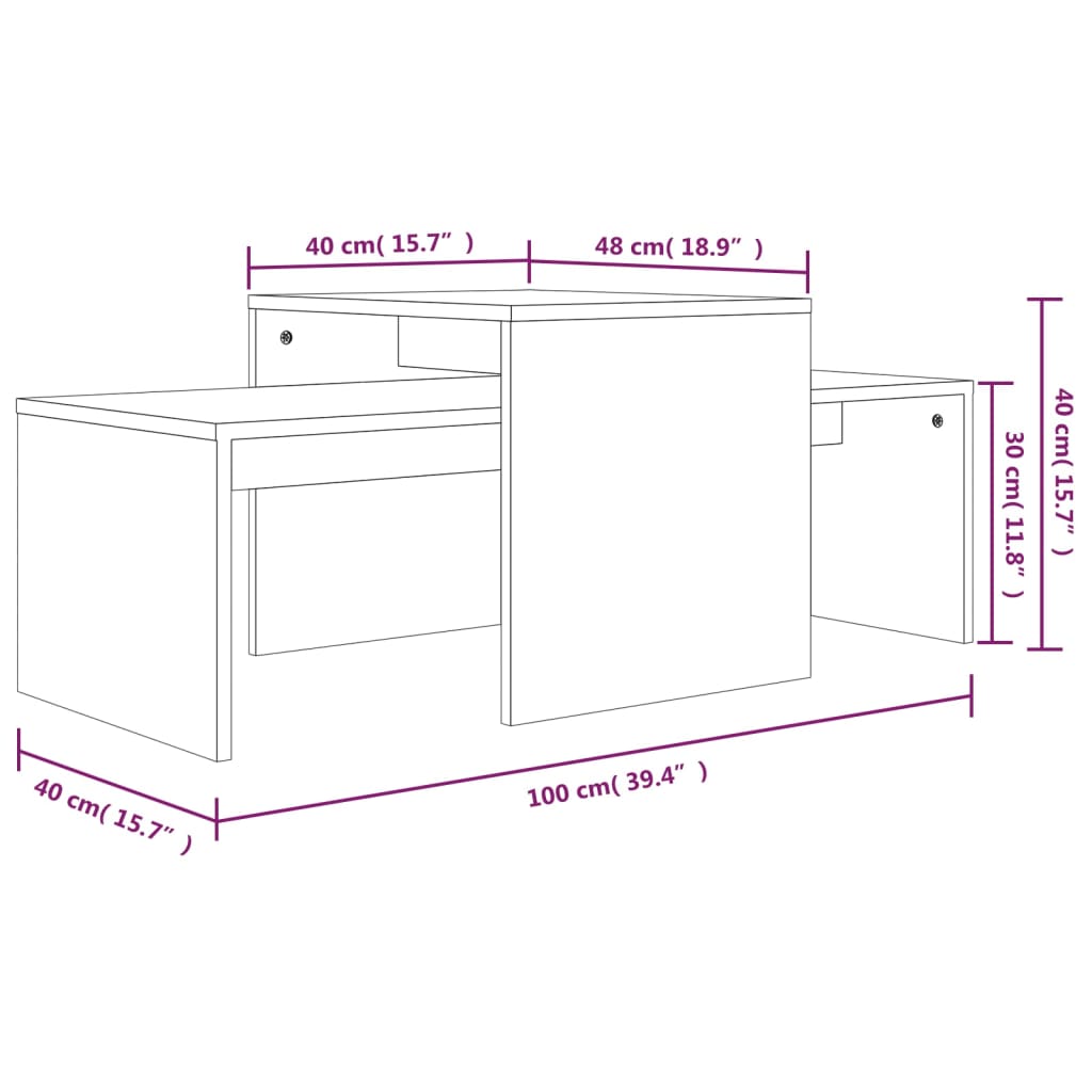 Set măsuță de cafea stejar fumuriu 100x48x40 cm lemn prelucrat